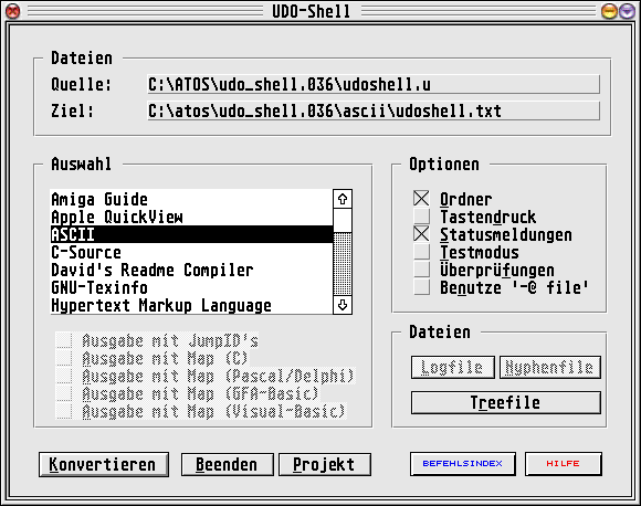 Bild: Der Hauptdialog von der UDO-Shell 0.36ß