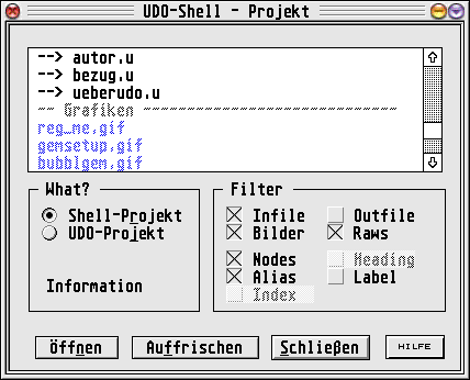 Bild: Der Projekt-Dialog bei der Verwaltung durch die UDO-Shell.